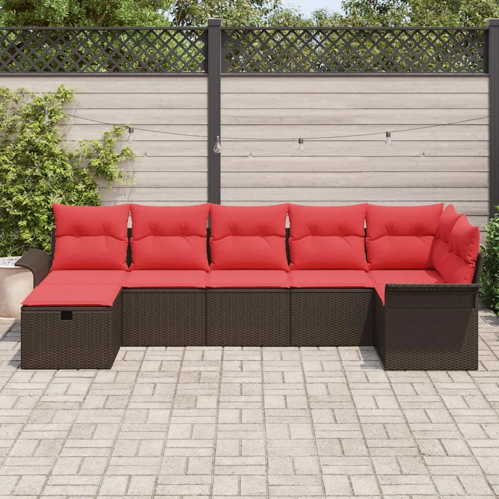 Set Divano da Giardino 7 pcs Marrone e Rosso polyrattan