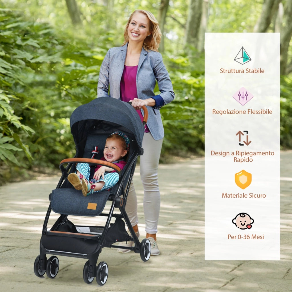 Passeggino pieghevole con telaio in alluminio schienale regolabili, Passeggino per bambini 0-3 anni Blu scuro-Passeggini per bimbi