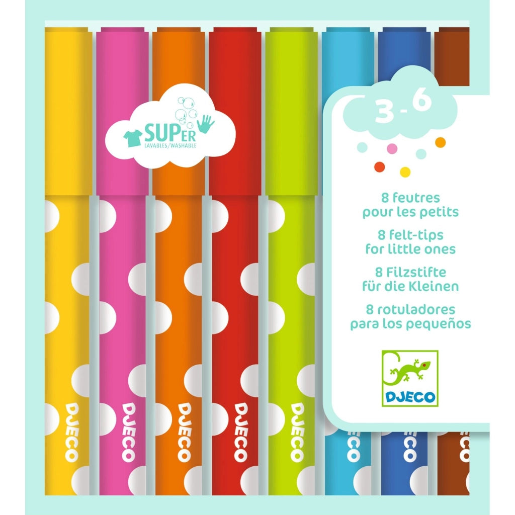 Pennarelli super lavabili, 8 colori, Djeco Eta 3-6 anni