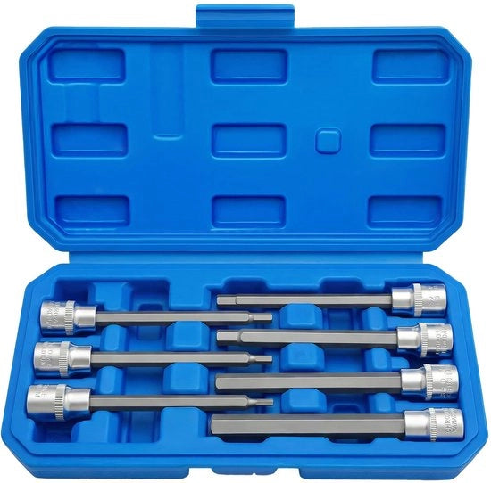 Set di chiavi a 7 pezzi 110 mm a 3/8 con angolo interno a ghiera CRV in acciaio per auto, moto, mobili e riparazione di arredamento per professionisti e appassionati di DIY
