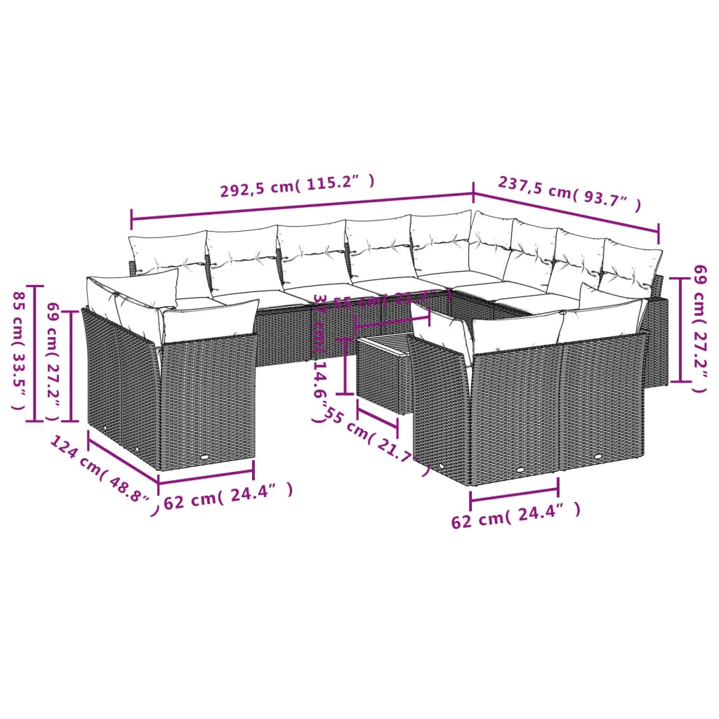 Set Divani da Giardino 13pz con Cuscini Nero in Polyrattan 3223949