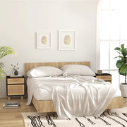 Comodini 2 pz-Set di 2 Tavolino da notte Neri in Legno Massello di Pino e Rattan Naturale