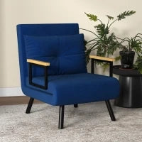 Poltrona Letto 3 in 1 con Schienale Reclinabile e Cuscino, in Tessuto Effetto Velluto, 63x73x81 cm, Blu