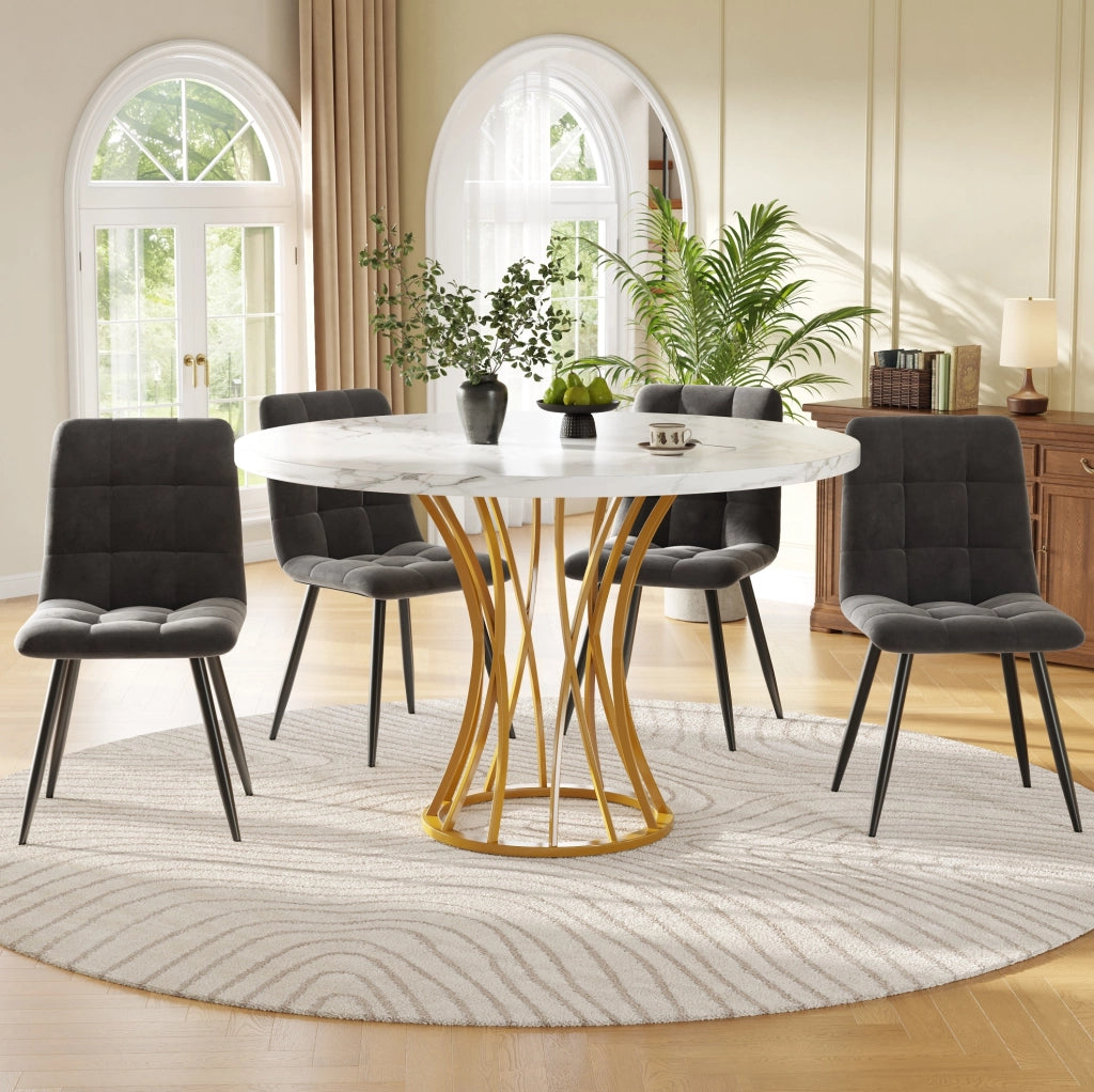 Set tavolo da pranzo rotondo con 4 sedie in velluto