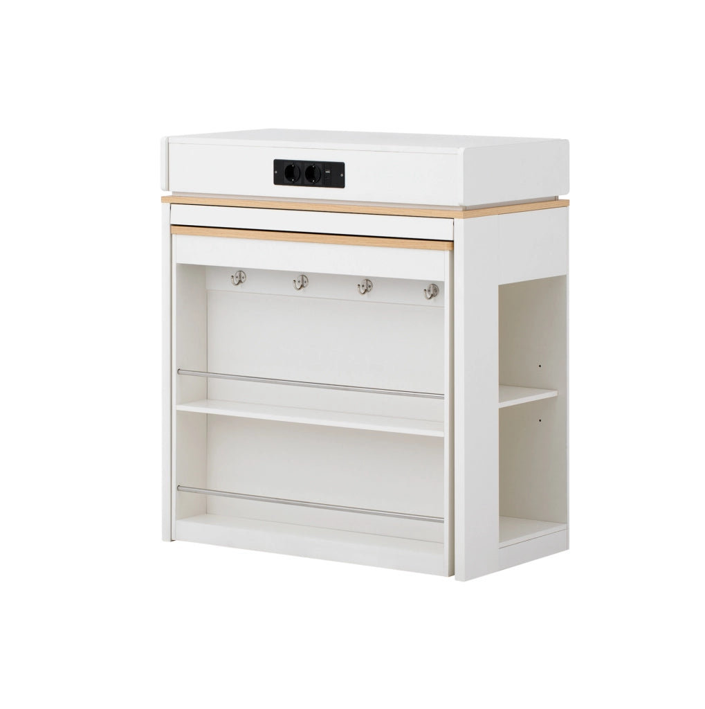 Isola cucina 83x46x96 cm estendibile con piano pieghevole in MDF e vetro bianco