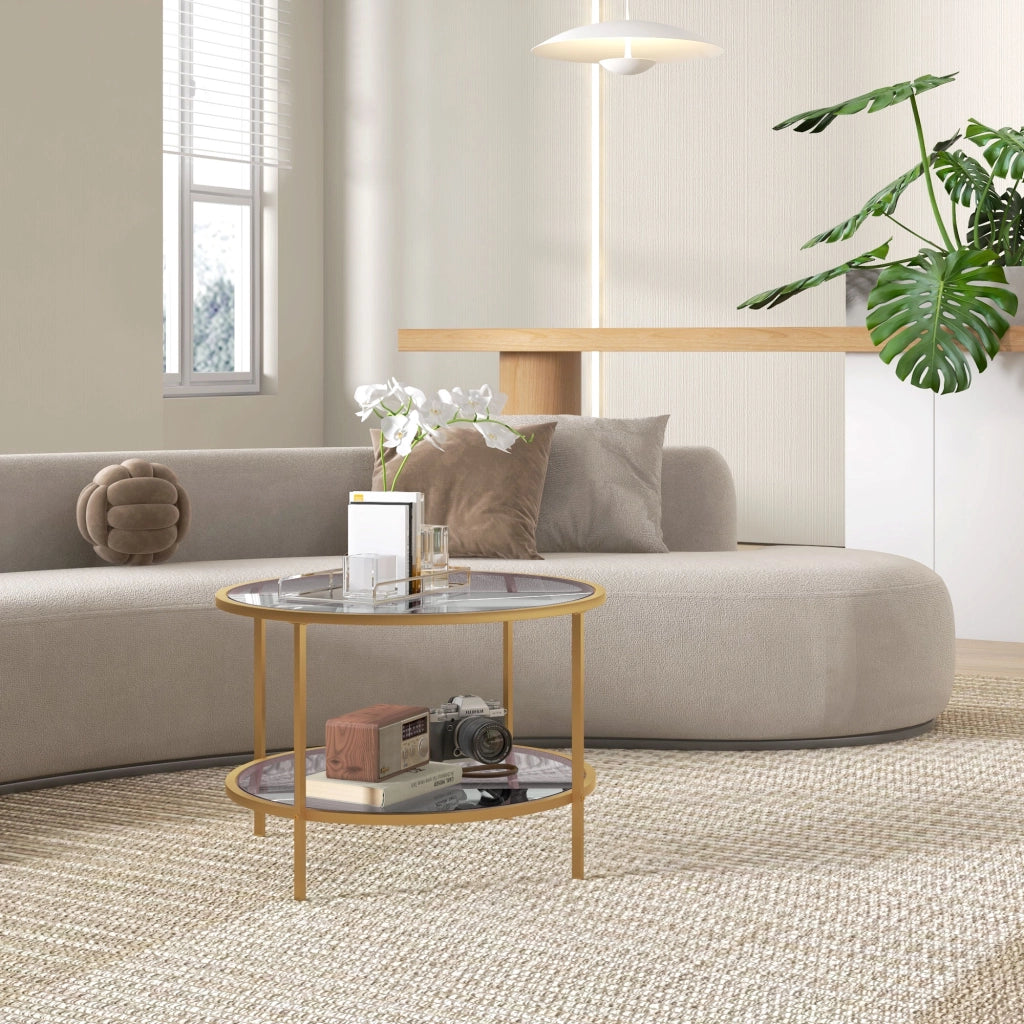 Tavolino moderno a due livelli ¨C Minimal ¨C ?60x43 cm dorato