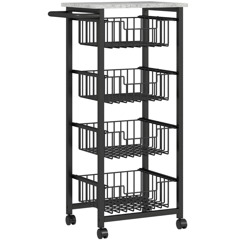 Carrello da cucina ULEVR 49,5x31x91 cm con 4 cestelli estraibili e ruote, grigio chiaro