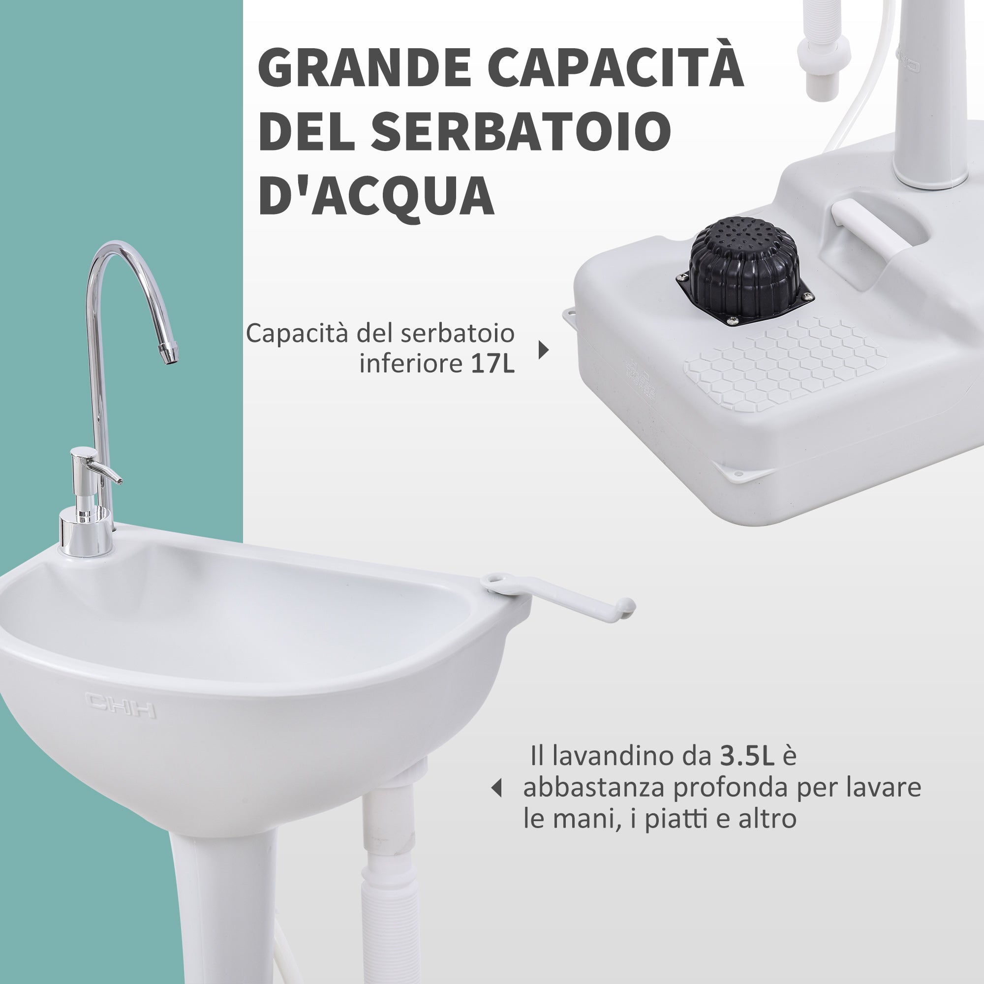 Lavabo Portatile da Campeggio 17L 51x33,5x103 cm con Ruote in HDPE  Grigio Chiaro
