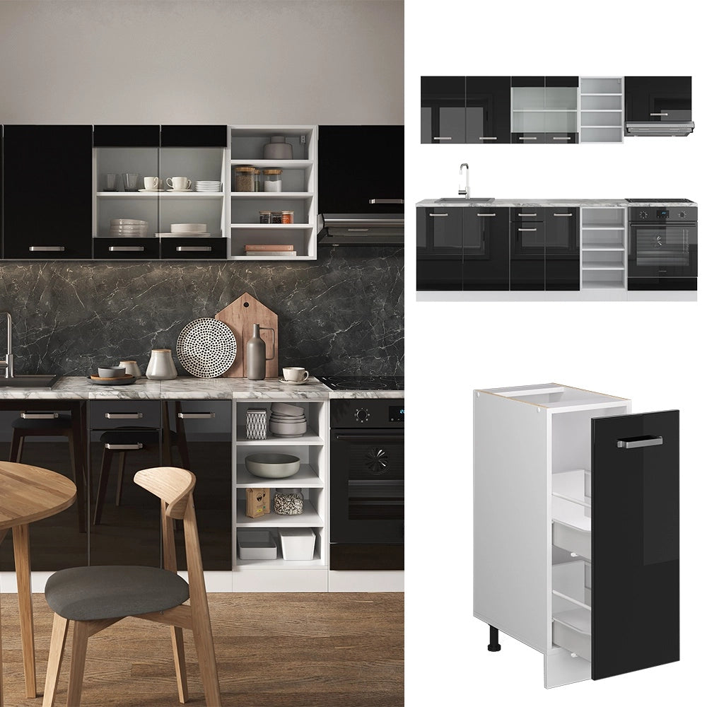 Cucina componibile R-Line Nero lucido/Bianco 240 cm, PL Rovere Vicco