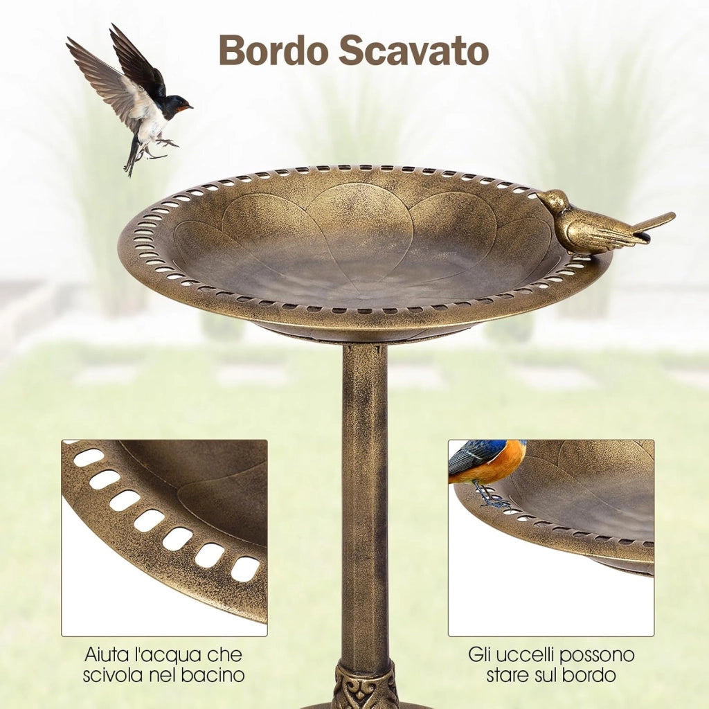 Mangiatoia per Uccelli, Vasca per Uccelli Autoportante da Esterno con Supporto, Stazione di Alimentazione per Uccelli per Balcone Giardino Cortile Patio (Bronzo)