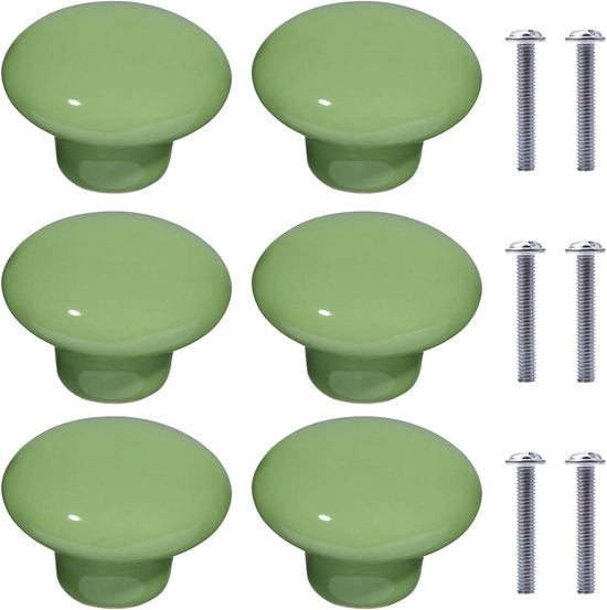 Pomelli ceramici a forma rotonda - 6 pezzi - verde - adatti per camera da bambini e cucina