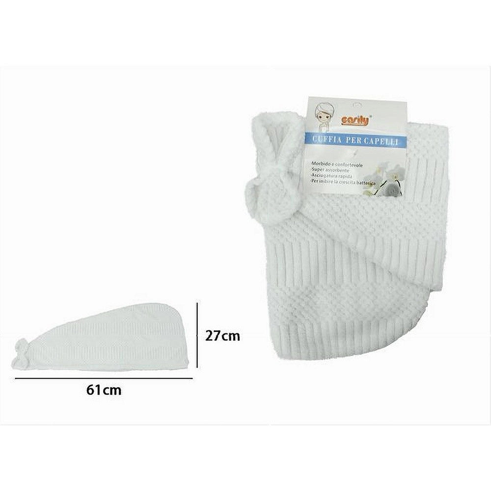 Trade Shop - Cuffia Asciugamano Shampoo Bagno Doccia Asciuga Capelli Fiocchetto Bianco 79630 -