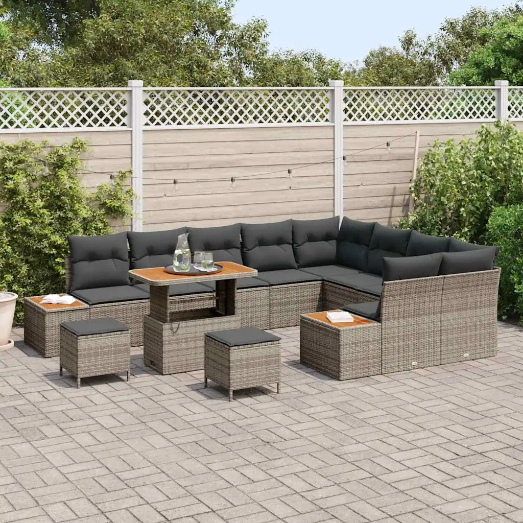 Set Divano da Giardino con cuscino 12 pcs Grigio Poly Rattan 3364908