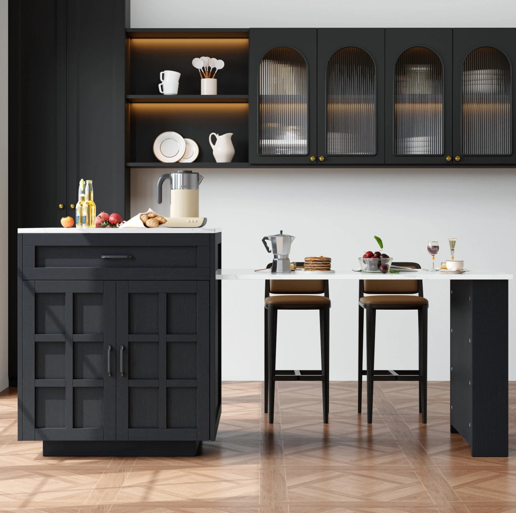 Tavolo bar allungabile 202x70x93.5 cm con spazio contenitivo in MDF nero