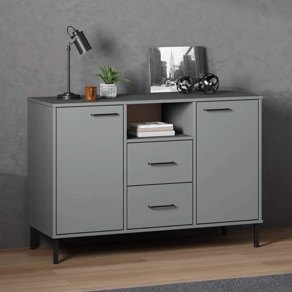 Credenza | Madia | Buffet da pranzo | Armadio da pranzo Gambe Metallo Grigio 113x40x77 cm Legno Massello OSLO