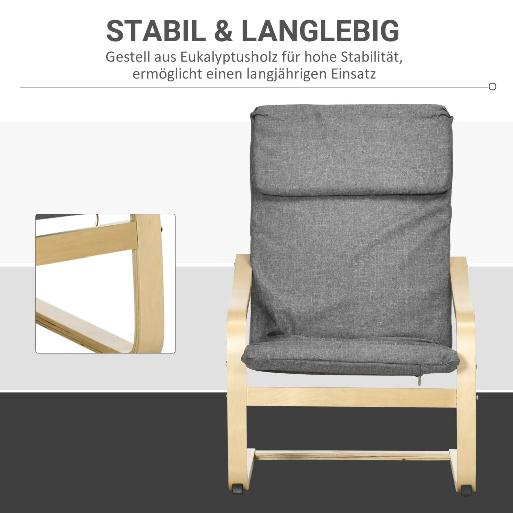 Poltrona relax con poggiatesta e braccioli ¨C Xylo ¨C tessuto effetto lino grigio struttura legno naturale