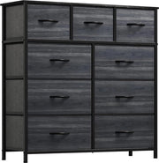 Commode a 9 cassetti con maniglie, cassettiera, armadio, cassettone, telaio metallico, commode in tessuto per camera da letto, soggiorno, ingresso, ufficio, finitura in legno nero
