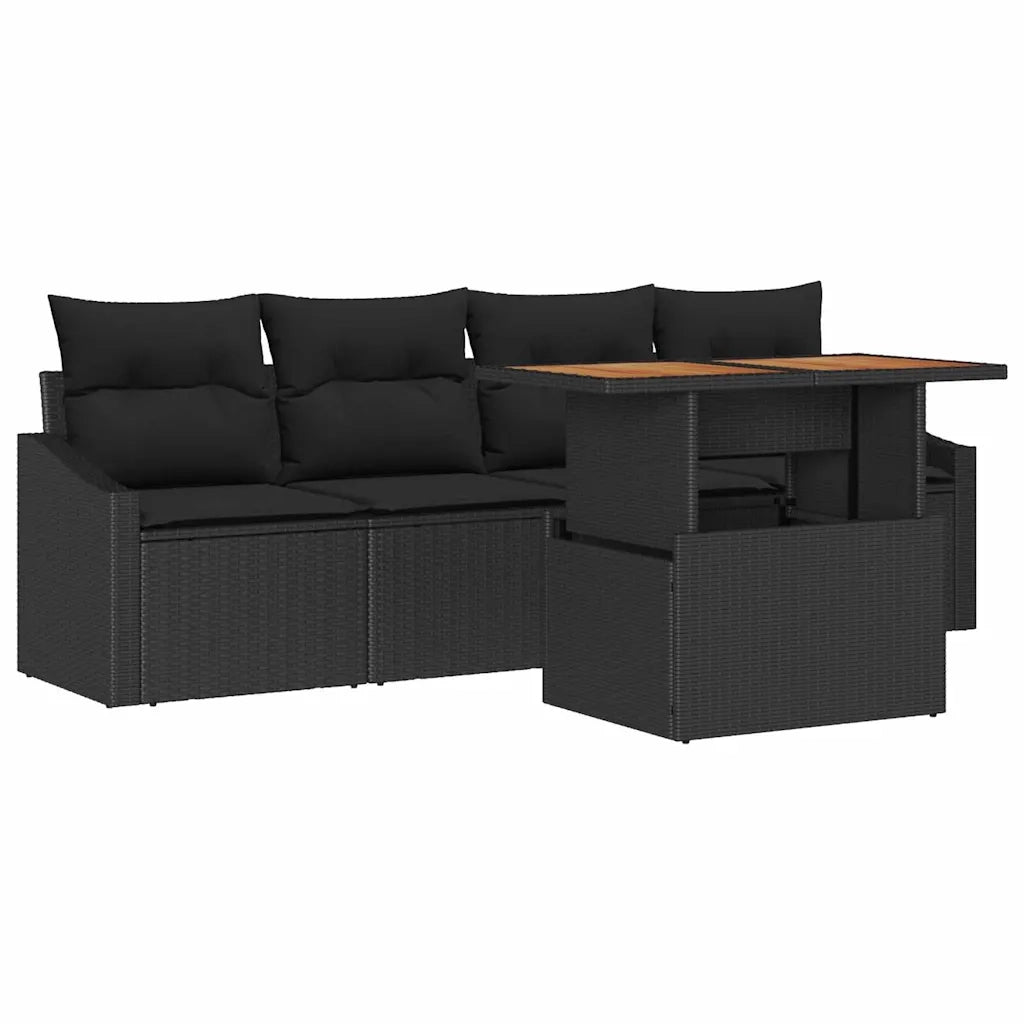 Set Divano da Giardino con archiviazione 5 pcs Nero Poly Rattan