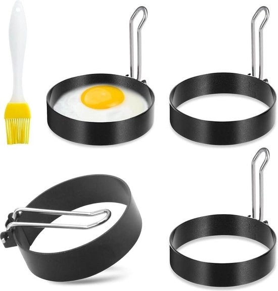 Sfere di acciaio inossidabile 4 pezzi - sfere rotonde - rivestimento antiaderente - maniglie pieghevoli - pennello per olio - forma padella - uova al tegamino.