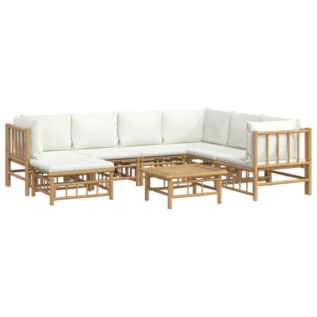 Set Salotto da Giardino 8pz con Cuscini Bianco Crema in Bambù 3155191