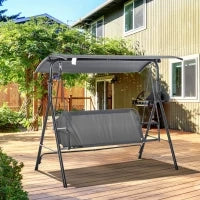 Dondolo 3 Posti con Tettuccio Inclinabile e Cuscini, in Acciaio e Poliestere, 172x110x153 cm, Grigio