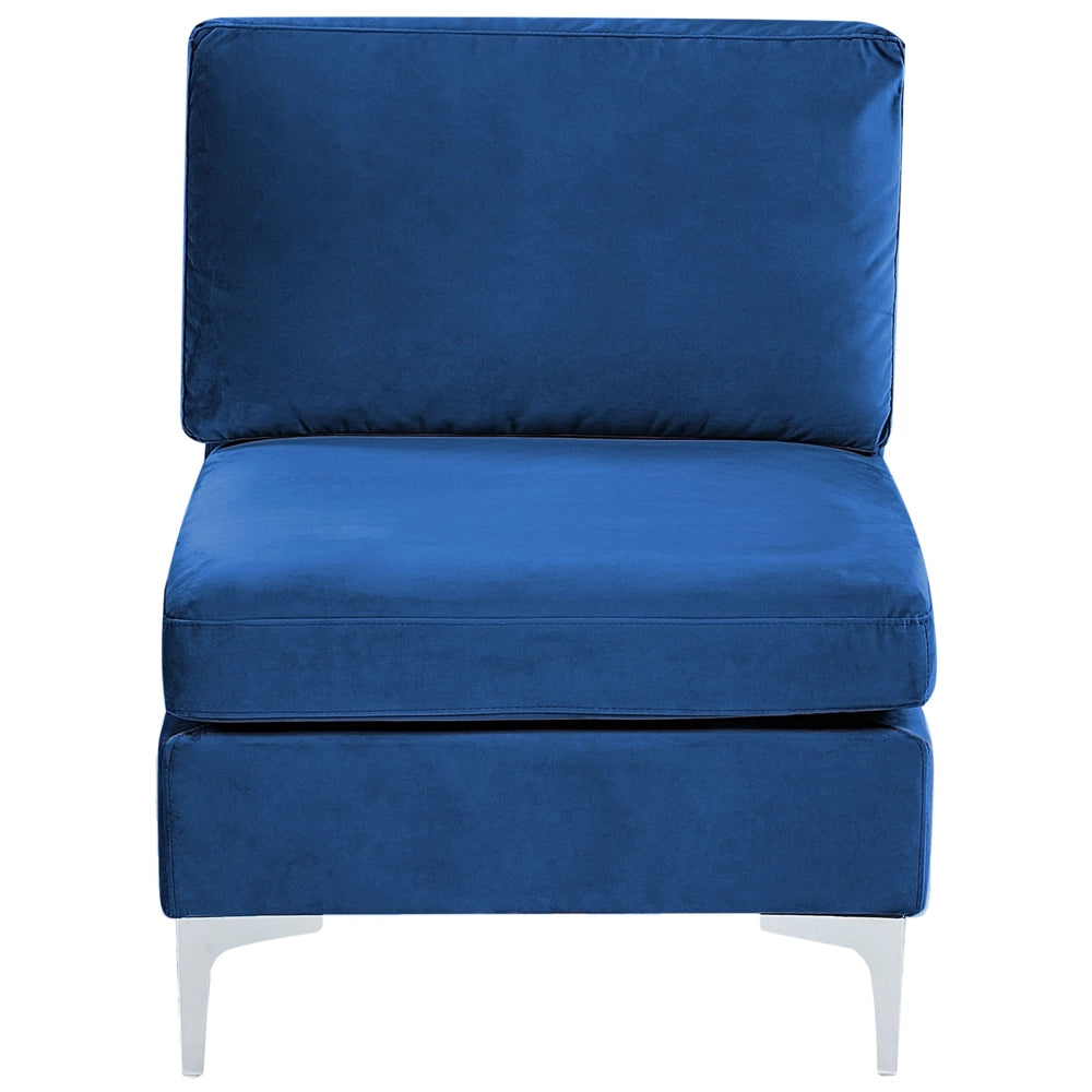 Divano Componibile Velluto Blu Marino 3 Posti Con Gambe In Metallo Argento ottomana Stile Glamour