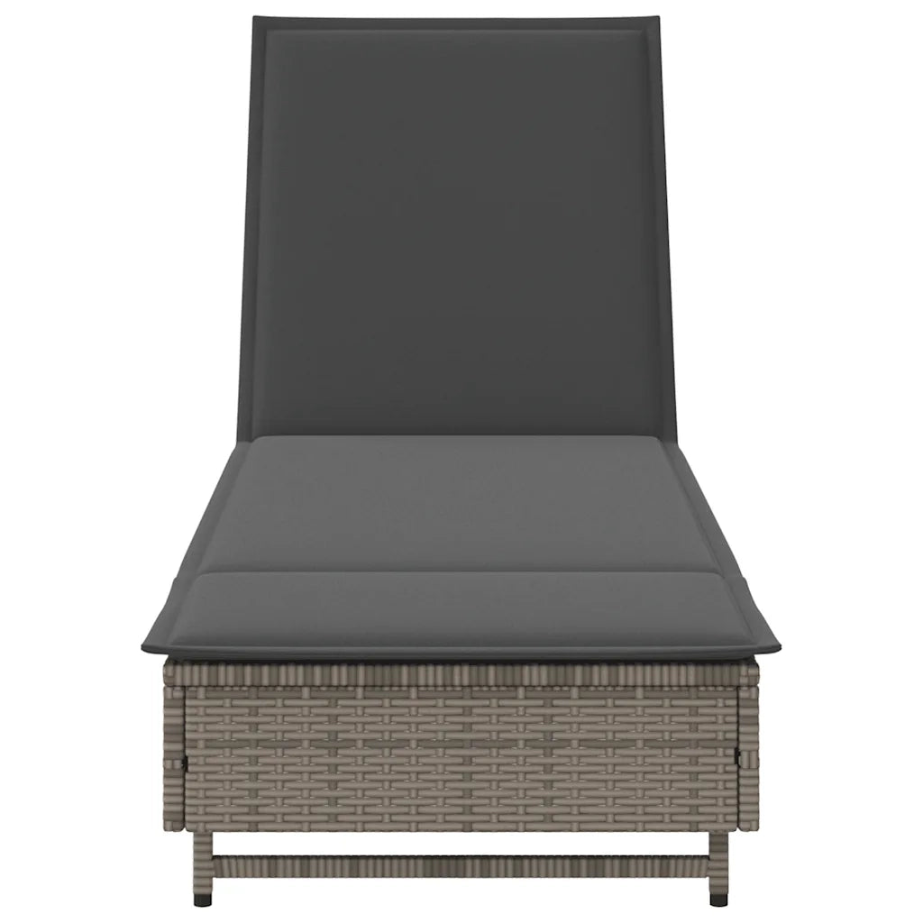 Lettino Prendisole con Ruote e Cuscino in Polyrattan Grigio