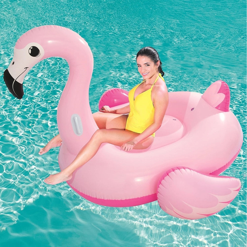 Trade Shop - Fenicottero Gonfiabile 191x178cm Cavalcabile Con Maniglie Estate Piscina Mare 016103 -