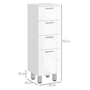 ARMADIO BAGNO 30x30x93 cm Bianco in legno, 4 cassetti