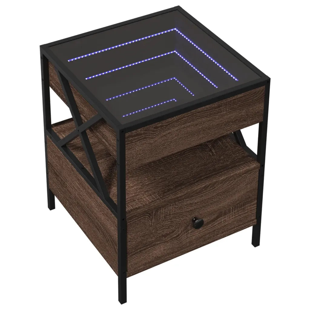 vidaXL Tavolino da Salotto con LED Infinity Rovere Marrone 40x40x51 cm