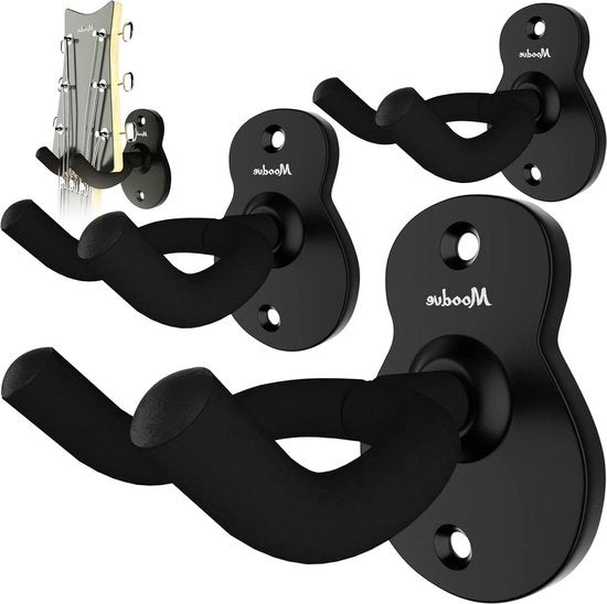 Supporto per chitarra da parete - Hanger per chitarra metallico - Chitarra gancio supporto - Chitarra elettrica acustica basso ukulele - Nero (4-Pack) supporto per chitarra da parete