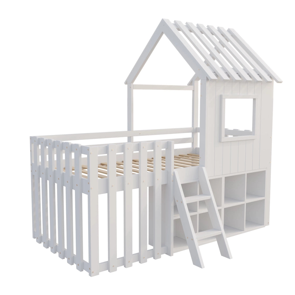 LETTO A SOPPALCO 90x200 cm in legno massello bianco con contenitore