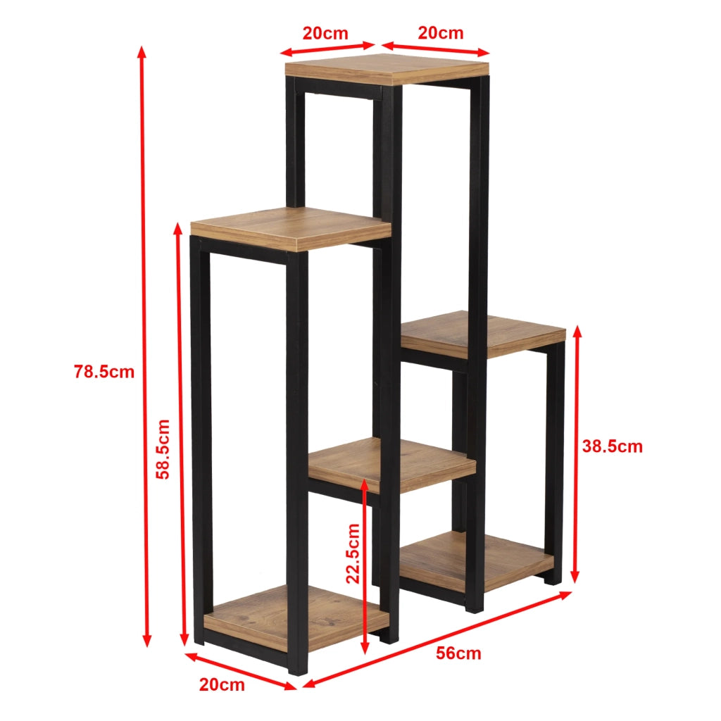 Scaffale per piante a 6 ripiani 78,5 x 56 x 20 cm effetto legno nero 03_0007711