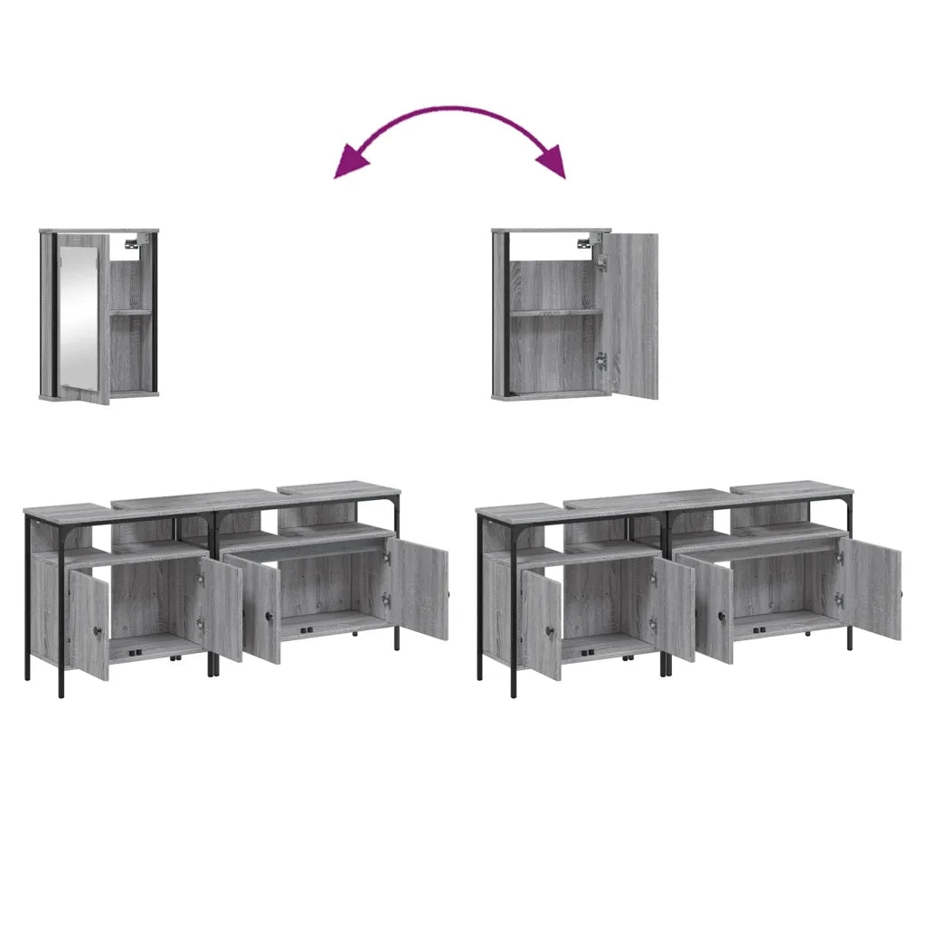 Set Mobili da Bagno 3 pz Grigio Sonoma in Legno Multistrato