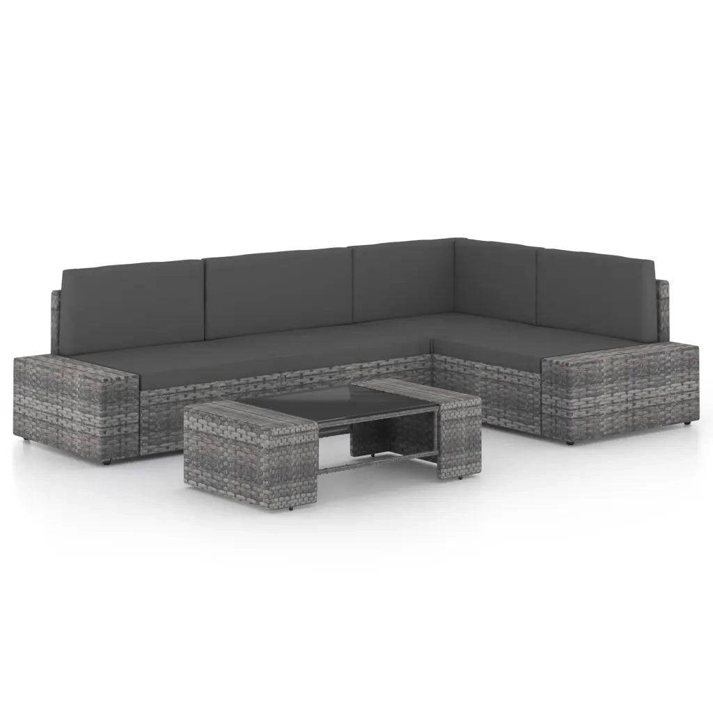 Set Divani da Giardino 5 pz con Cuscini in Polyrattan Grigio cod mxl 36121