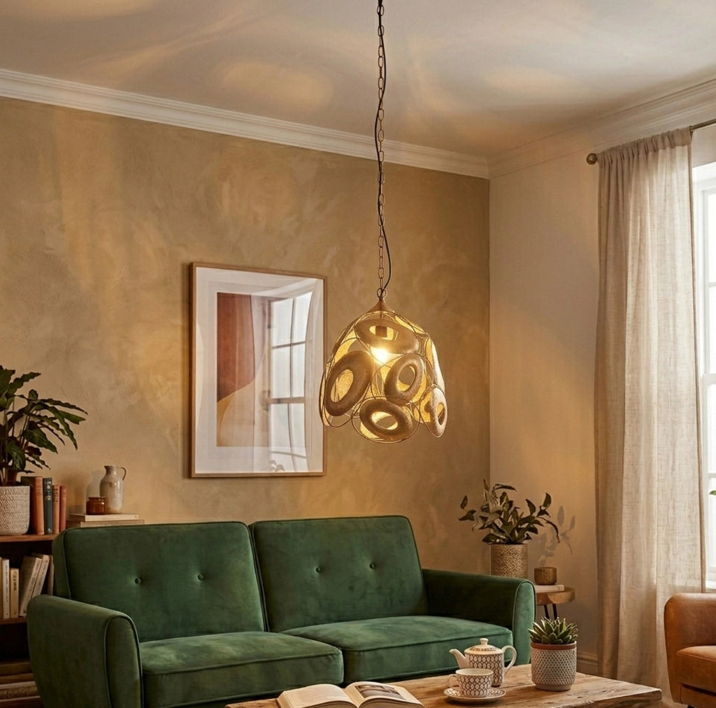 Plafoniera in metallo dorato 41x40x46,5/102h