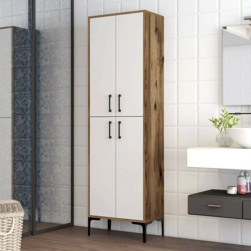 Armadio multiuso grande Amata, Mobile multifunzionale, Mobiletto scarpiera, Guardaroba porta scarpe, 60x35h200 cm, Noce e Bianco
