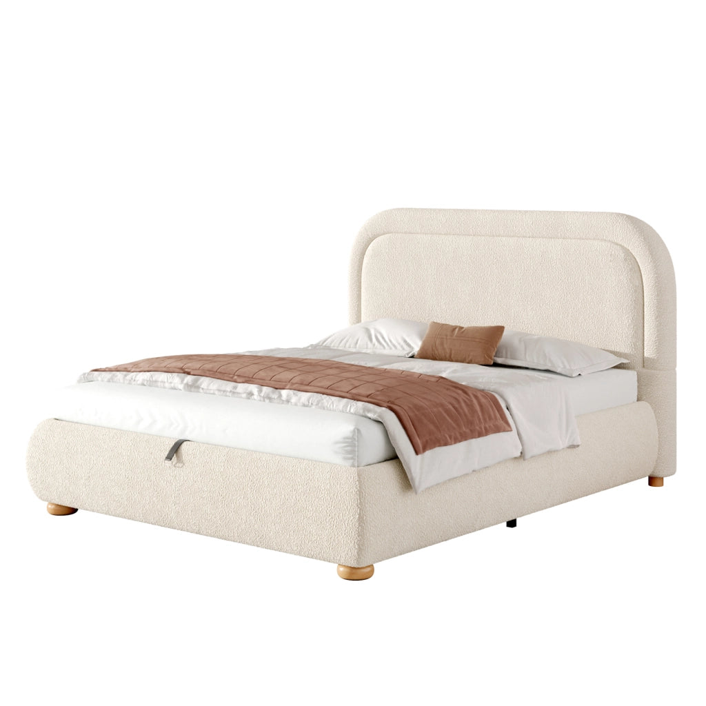 Letto matrimoniale imbottito con contenitore idraulico e rete 140x200 cm beige