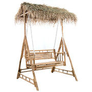 Dondolo da Giardino 2 Posti Cuscini Foglie di Palma 202cm Bambù 3063939