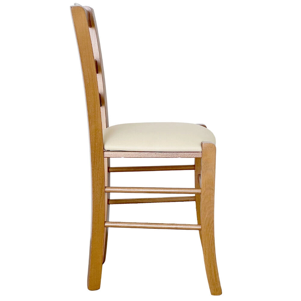 Sedia legno paesana noce chiaro con seduta similpelle beige