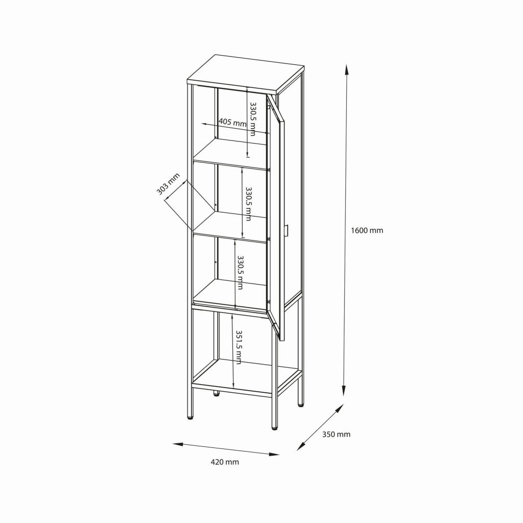 Vetrina Laces, Credenza espositiva, Vetrinetta multiuso, Madia da soggiorno, 42x35 h160 cm, Panna
