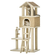 Tiragraffi con cuccia per gatti e giocattoli ¨C Xylo ¨C Sisal peluche beige marrone