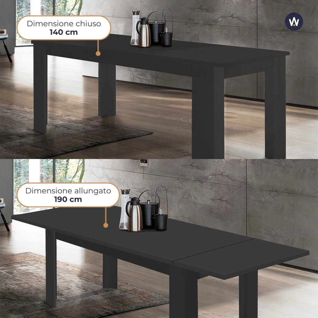 WHOUS Tavolo allungabile Jesi ideale per 6-8 persone colore antracite opaco 140/190x90x75 cm