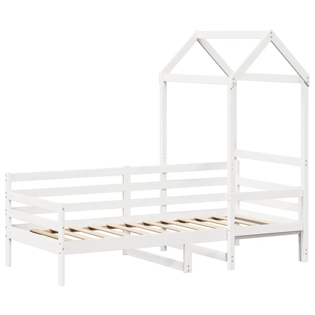 Dormeuse con Tetto 80x200 cm Bianco in Legno Massello di Pino