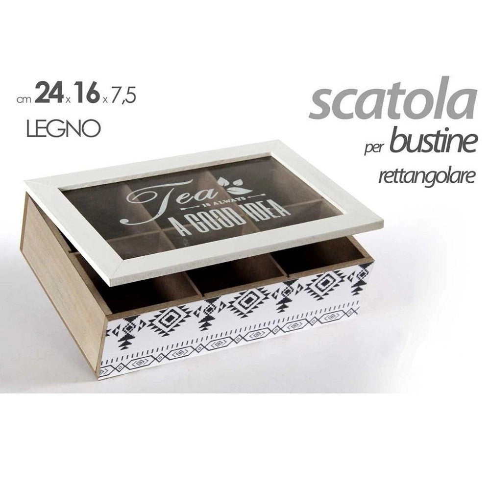 Trade Shop - Scatola Porta Oggetti Per Bustine The 24x16x7,5 Cm In Legno Rettangolare 739439 -