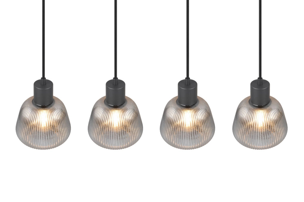 Lampada a sospensione retro nera 4xE27 vetro Trio Tarifa
