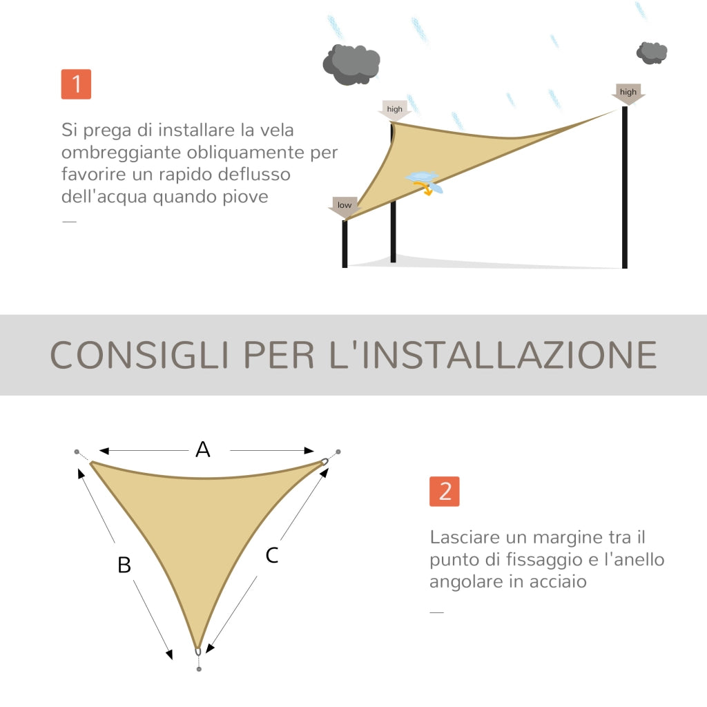 Tenda da sole triangolare ¨C zephmum ¨C 4x4x4 m, giallo, PE e acciaio