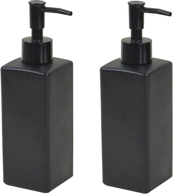 Dispensatore di sapone per le mani automatico, nero, materasso in vetro-keramico, design retro, 350 ml, per cucina e bagno, forma quadrata.