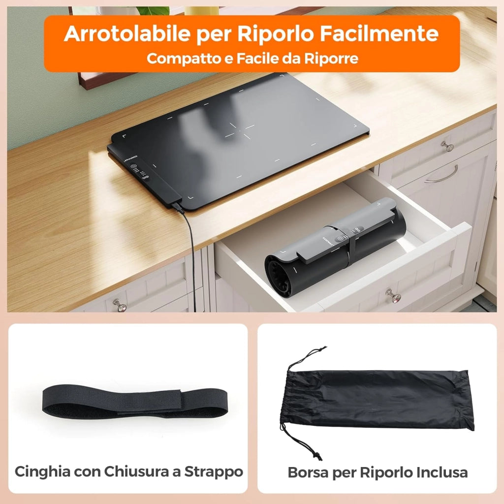 Vassoio Riscaldante Elettrico, Scaldavivande Arrotolabile e Portatile con Temperatura Regolabile e Timer, Riscaldamento Rapido e Spegnimento Automatico, 64x41 cm