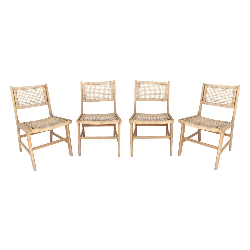Set 4 sedie in canna e legno, marrone naturale